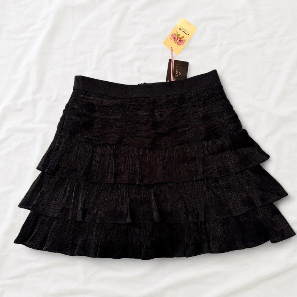 Entro Black Tiered Ruffle Mini Skirt Ruched Whimsigoth S17388 Mens